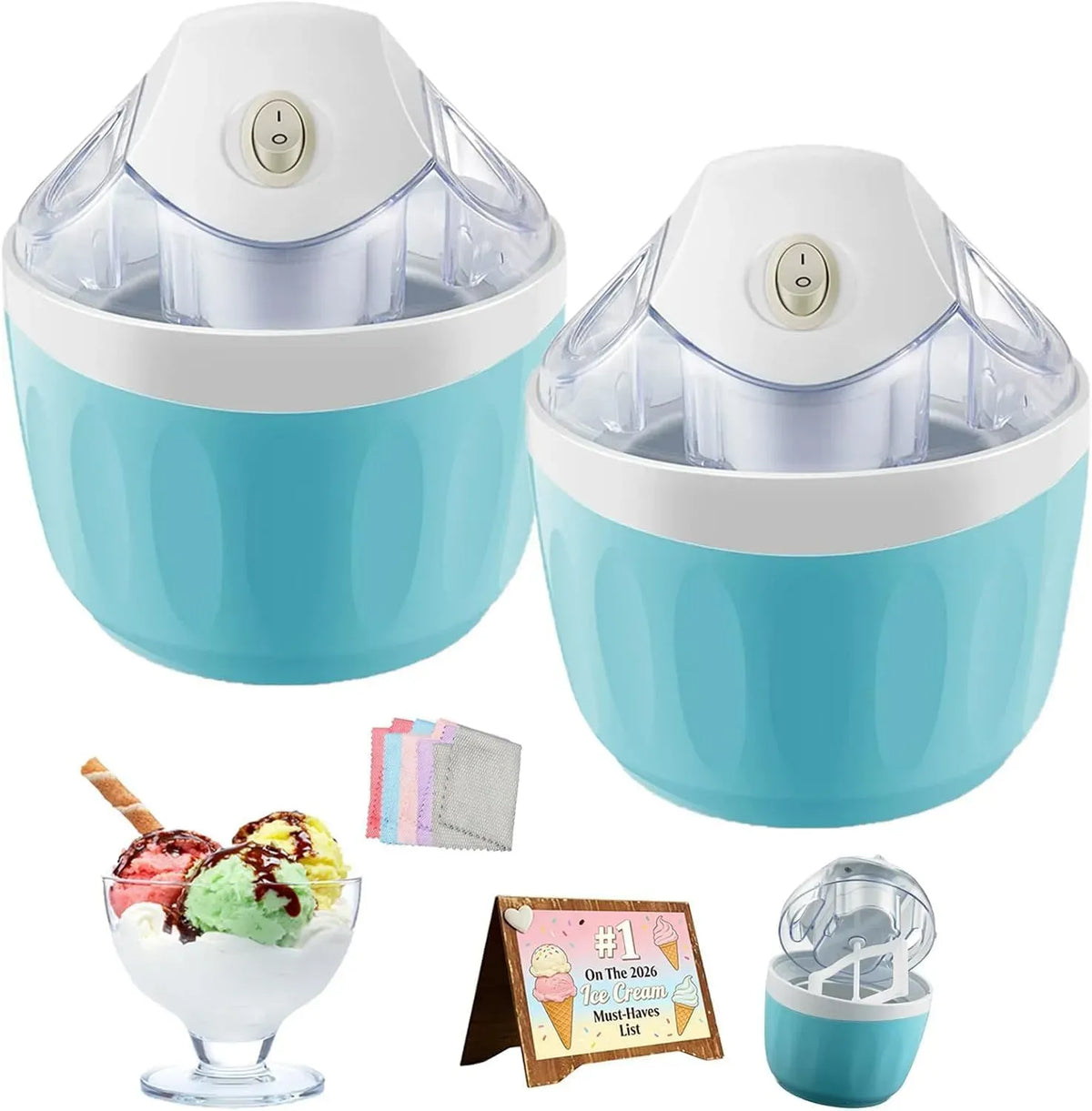 Mini-eismaschine, Sorbetmaschine, Speiseeismaschine, 500 Ml, Blau, für Zuhause