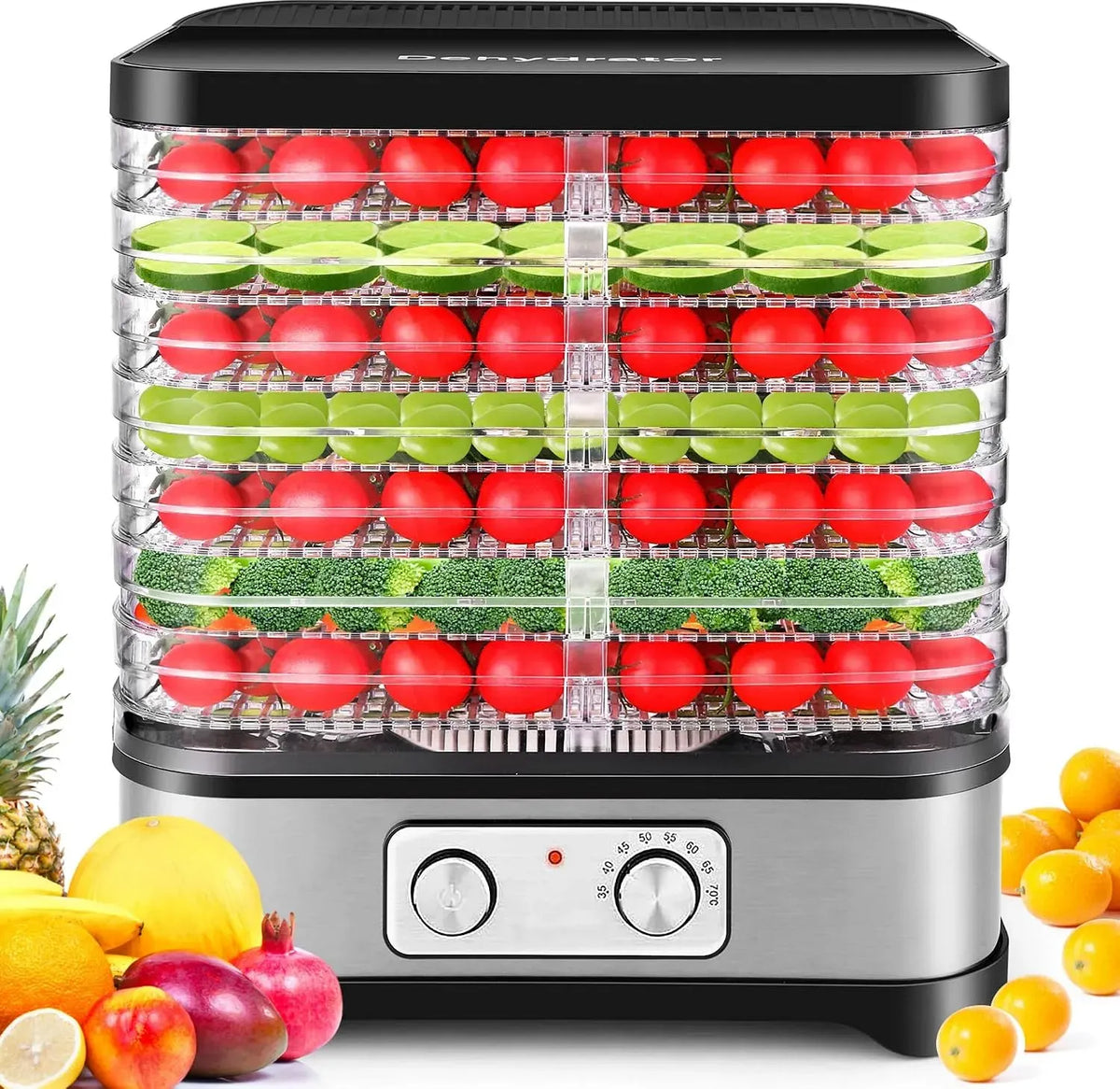 Dörrautomat, Dörrapparat, Dörrgerät, Lebensmitteltrockner, 400 W, 35 bis 70 °C, Edelstahl, für Fleisch