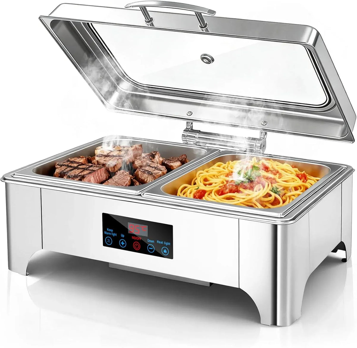 Chafing Dish Warmhaltebehälter, 9 L, Touch-Bedienung, Warmhaltefunktion, gewerblich, Edelstahl, Edelstahl Warmhaltebehälter für Buffet und Party
