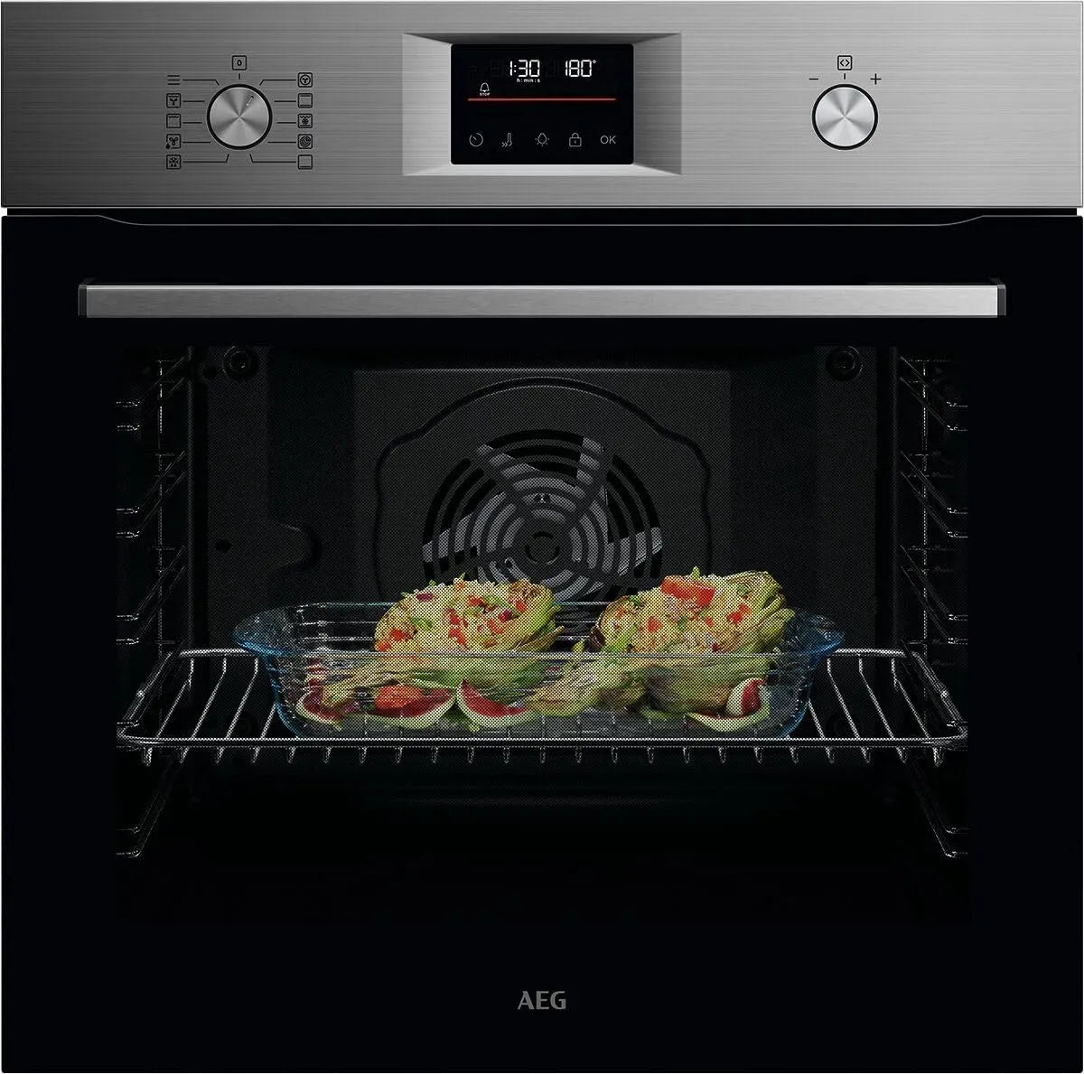 AEG Serie 5 OU5PB40WSM Backofen, Einbau, Touch-Bedienung, 3 Ebenen, Edelstahl, LED-Touchdisplay, 4 Automatikprogramme