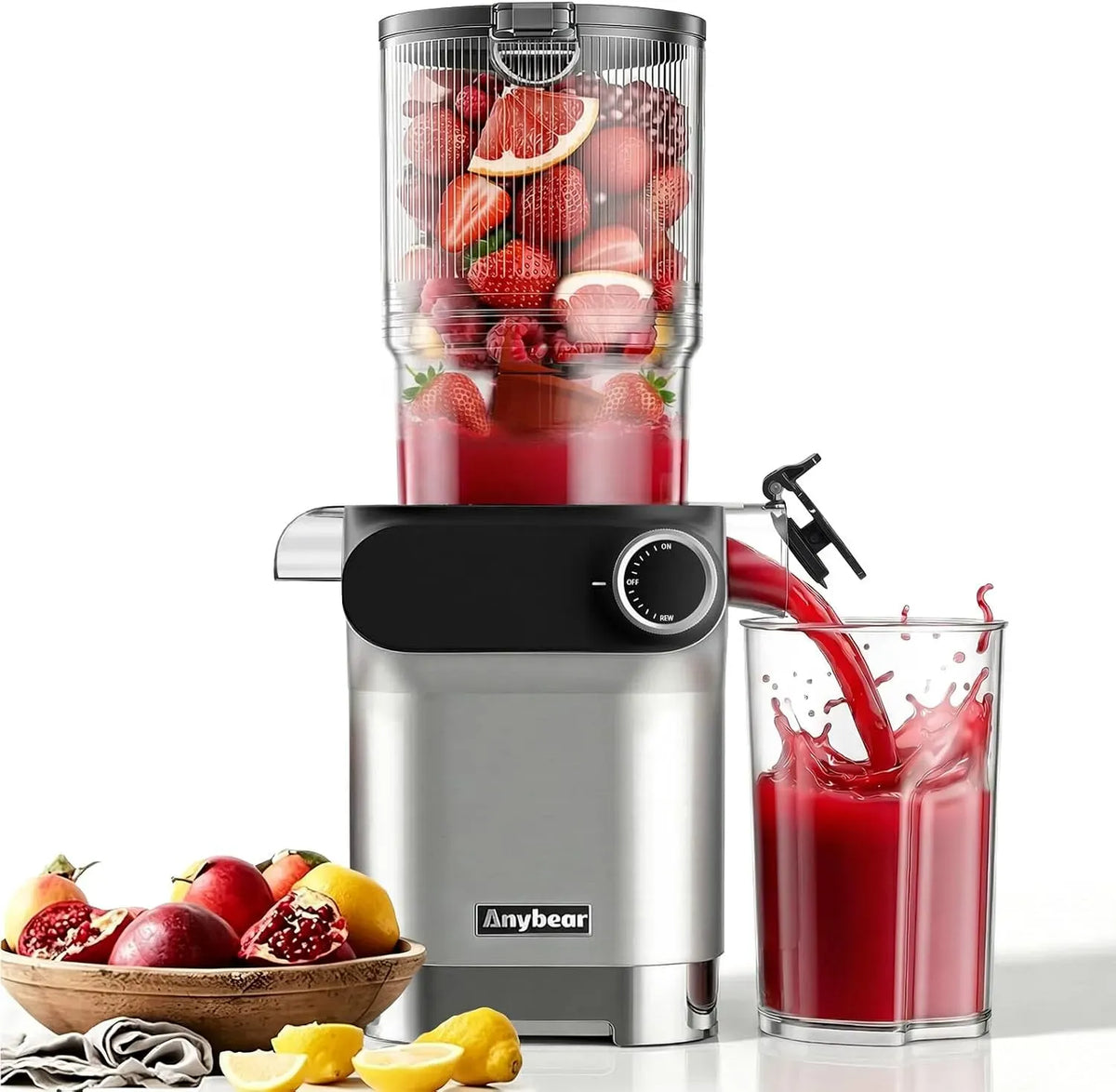 Entsafter, 200 W, Anybear, Saftpresse, Saft- und Zitruspresse, Entsafter 200W Slow Juicer mit 110 mm großem Einfüllschacht für ganze Früchte/Gemüse