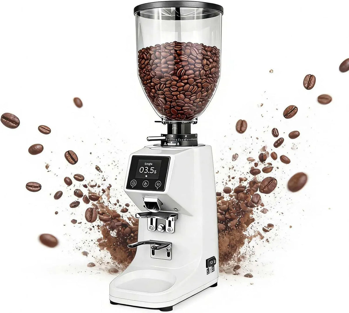 64-Mm-Flachmahlwerk Espresso-MüHle, BohnenbehäLter, KaffeemüHle, Kaffeebohnenmühle, Timer, Weiß, aluminium, für Zuhause & Café White