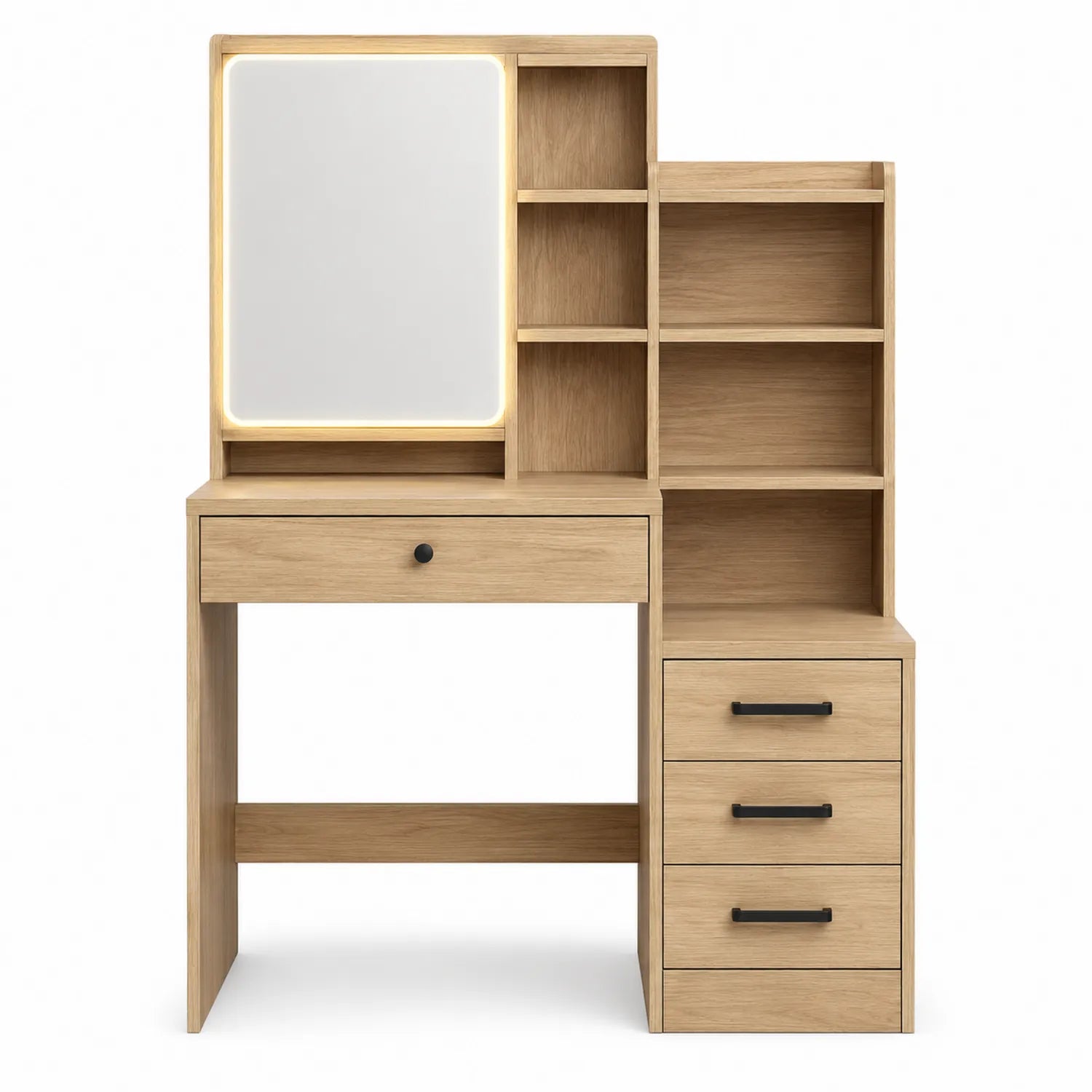 Tocador de Madera con Espejo LED y Estantería Roble