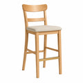 Taburete de Madera de Roble con Asiento de Lino Beige