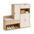 Estante Zapatero de Madera y Cojín, 120x100x35 cm, Beige/Blanco