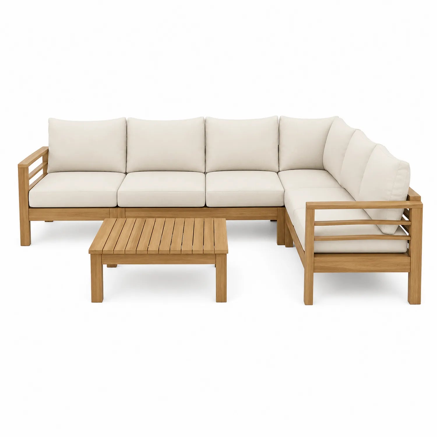Conjunto de Sofás Esquineros de Madera de Acacia con Cojines Beige