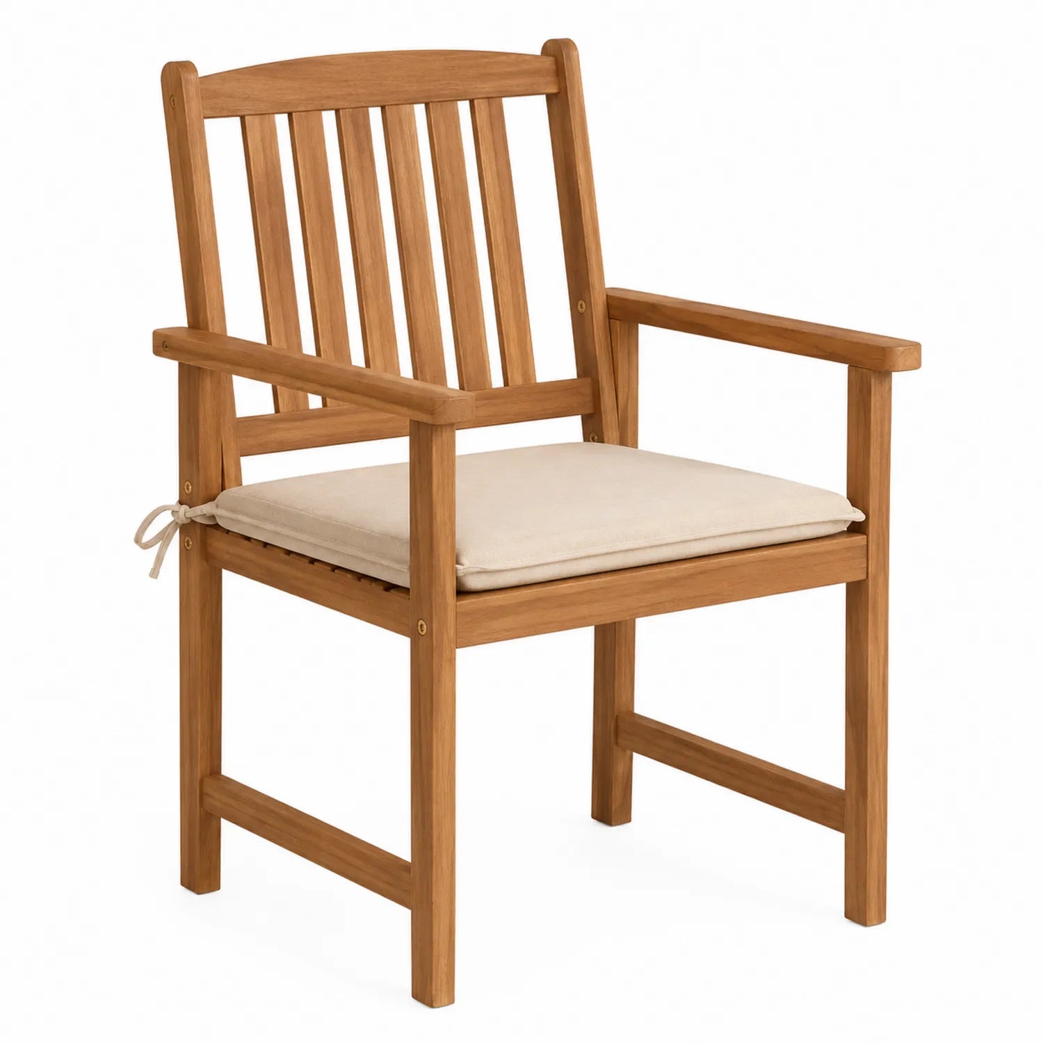 Sillón de madera de teca con cojín beige