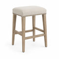 Taburete de bar de lino beige con estructura de madera de roble 75 cm