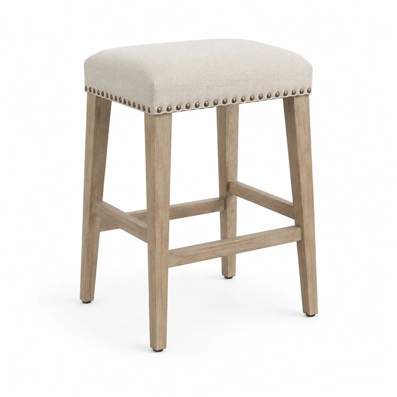 Taburete de bar de lino beige con estructura de madera de roble 75 cm