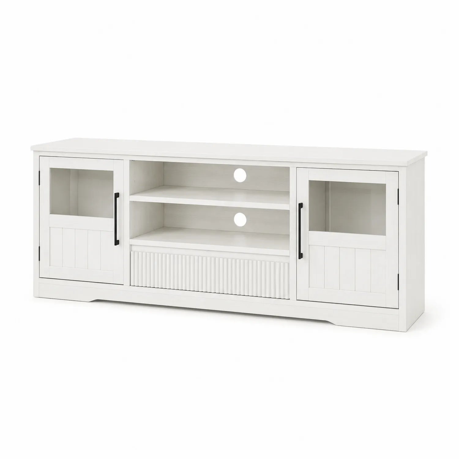 Mueble de Madera Blanco con Puertas y Estantes de Vidrio