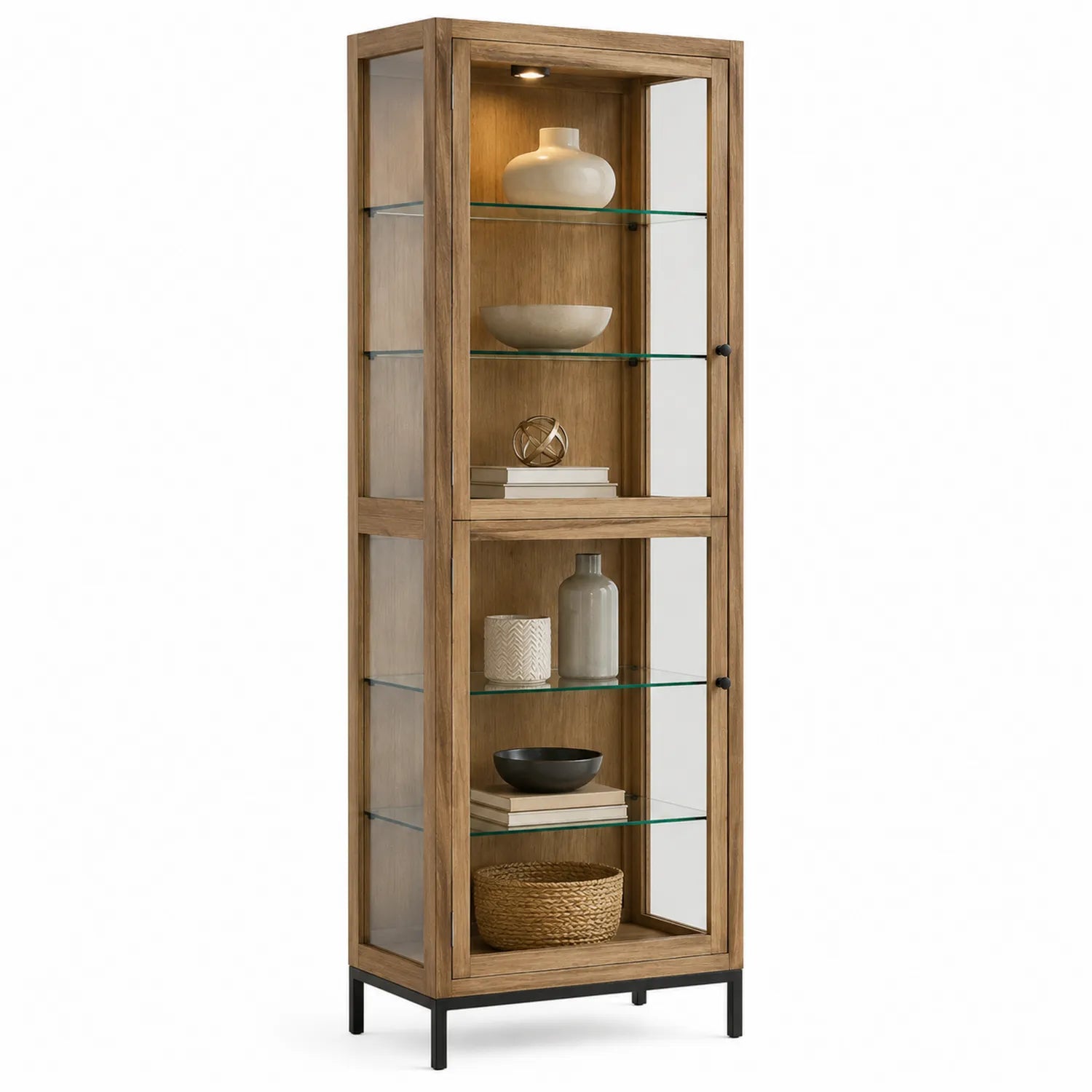 Vitrina de Roble y Cristal Templado con Estructura de Metal 180x60x40cm
