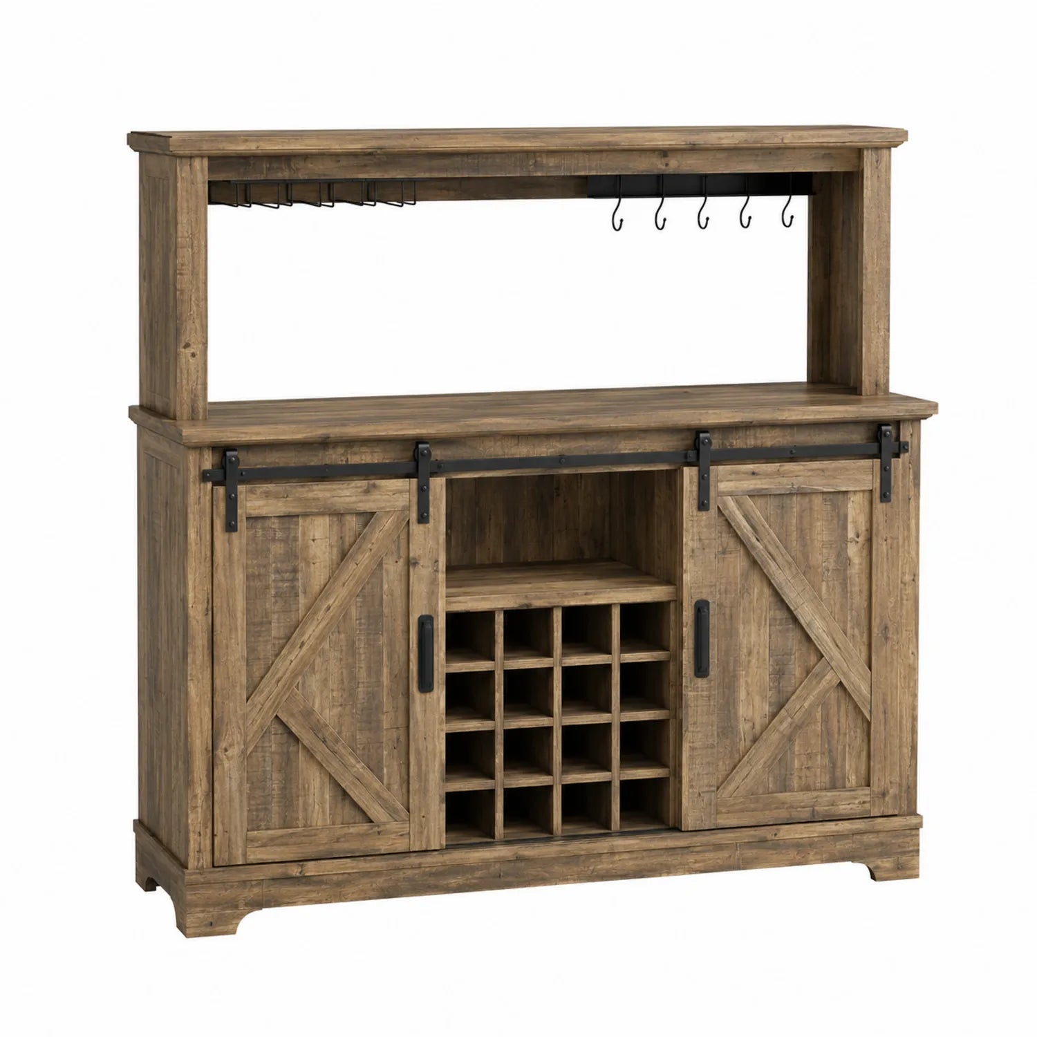 Alacena de Madera con Puertas Corredizas y Estante para Vinos, Marrón