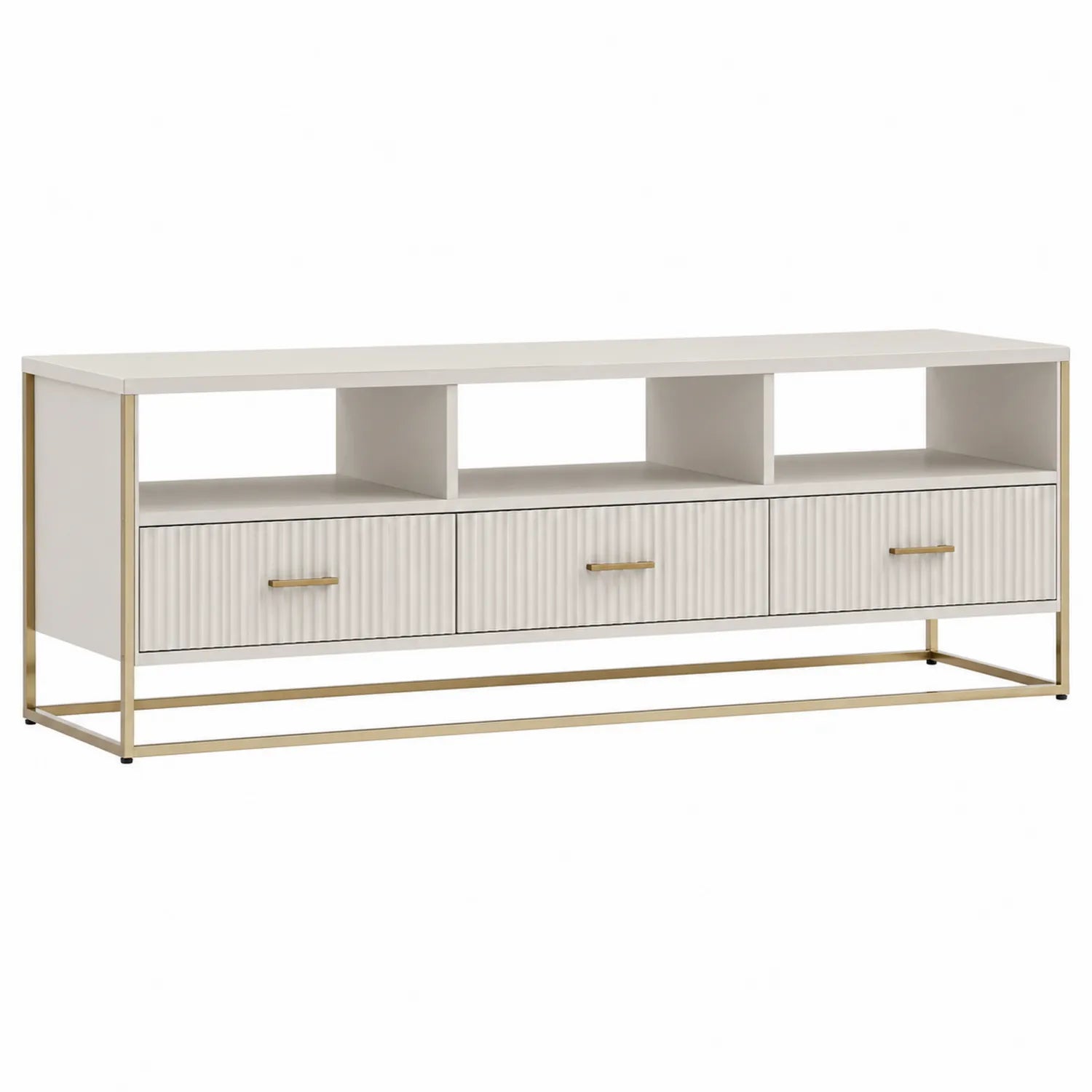 Mueble de TV de MDF y Metal Blanco con Cajones