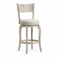 Taburete de madera con asiento giratorio de tela beige