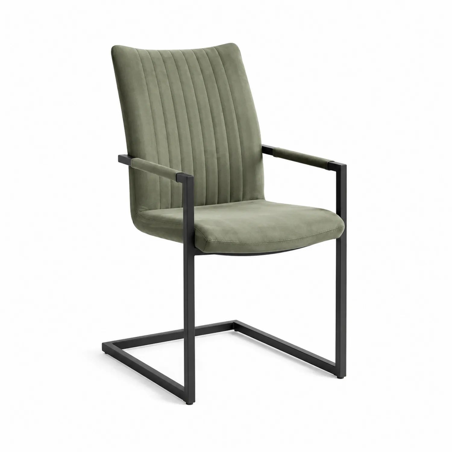 Silla de terciopelo olivo con estructura de metal