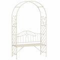 Banco de jardín de metal con arco decorativo Blanco 205x114x59 cm