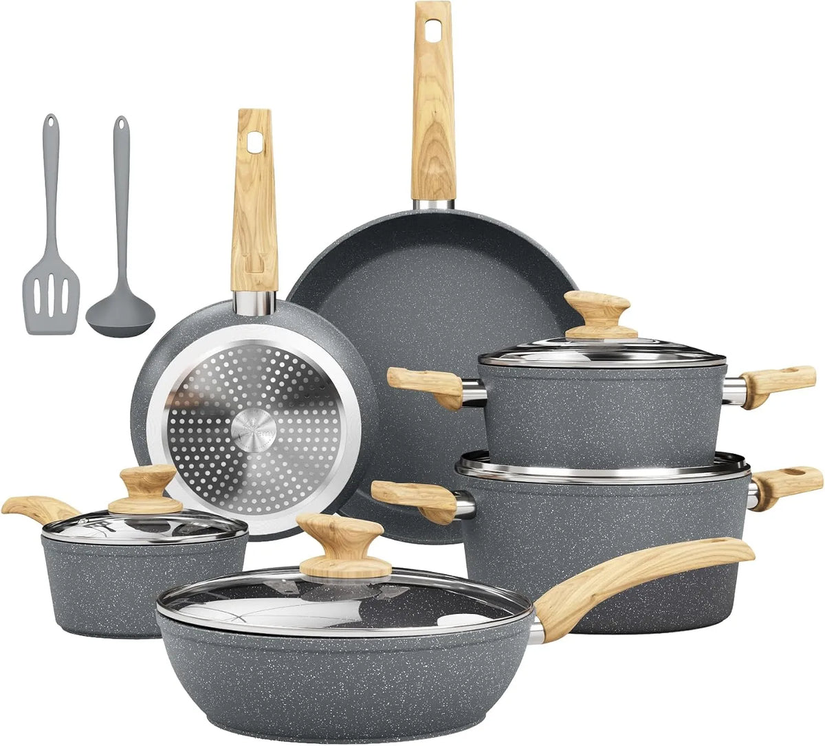12-teilig Kitchen Academy Induktion Topfset, Antihaft Pfannen und Töpfe Set aus Granit, PFOA-, PFOS- & PFAS-frei Kochgeschirr für alle Herdarten