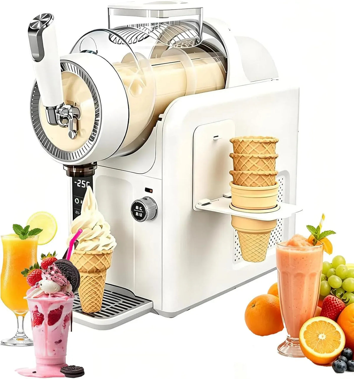 Slush-EIS-Maschine, Softeismaschine, Becher, Speiseeismaschine, Slush-Eisbereiter, 185 W, 2000 Ml, Touch-Bedienung, Weiß, für Zuhause Und Gewerbe