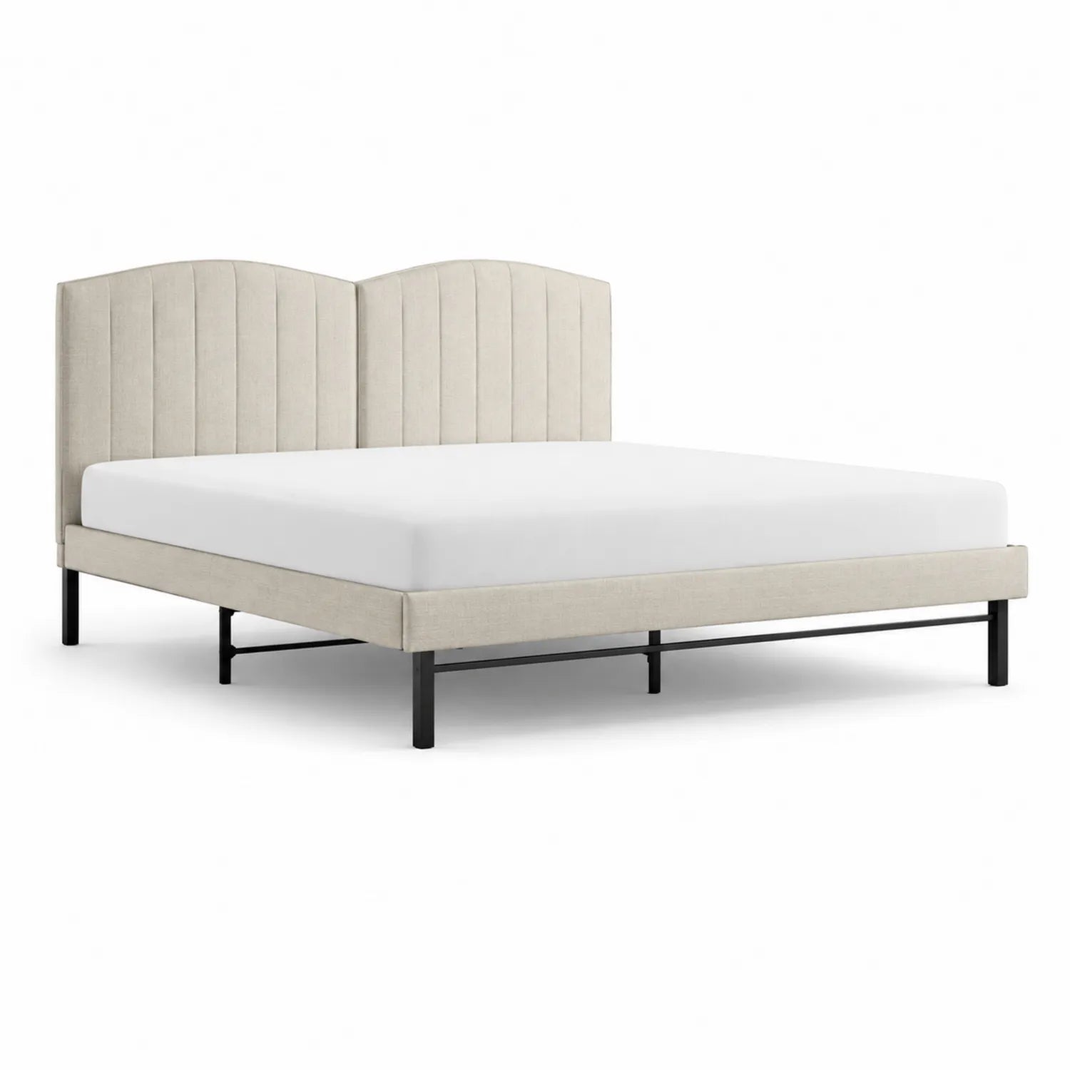 Cama de metal y tela beige con cabecero arqueado 200x150 cm