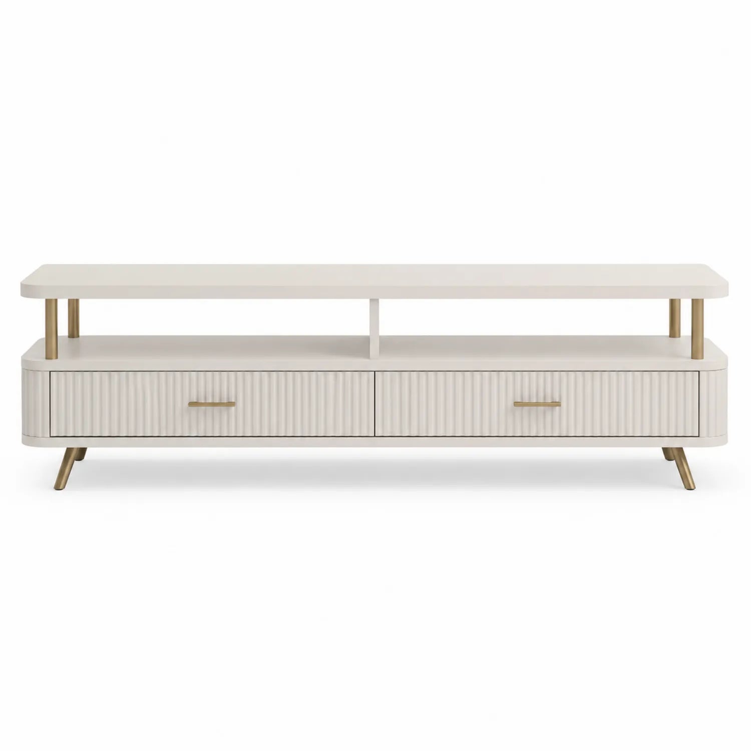 Mesa de TV de madera MDF blanca con cajones y estantes