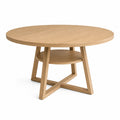 Mesa redonda de madera de roble con almacenamiento