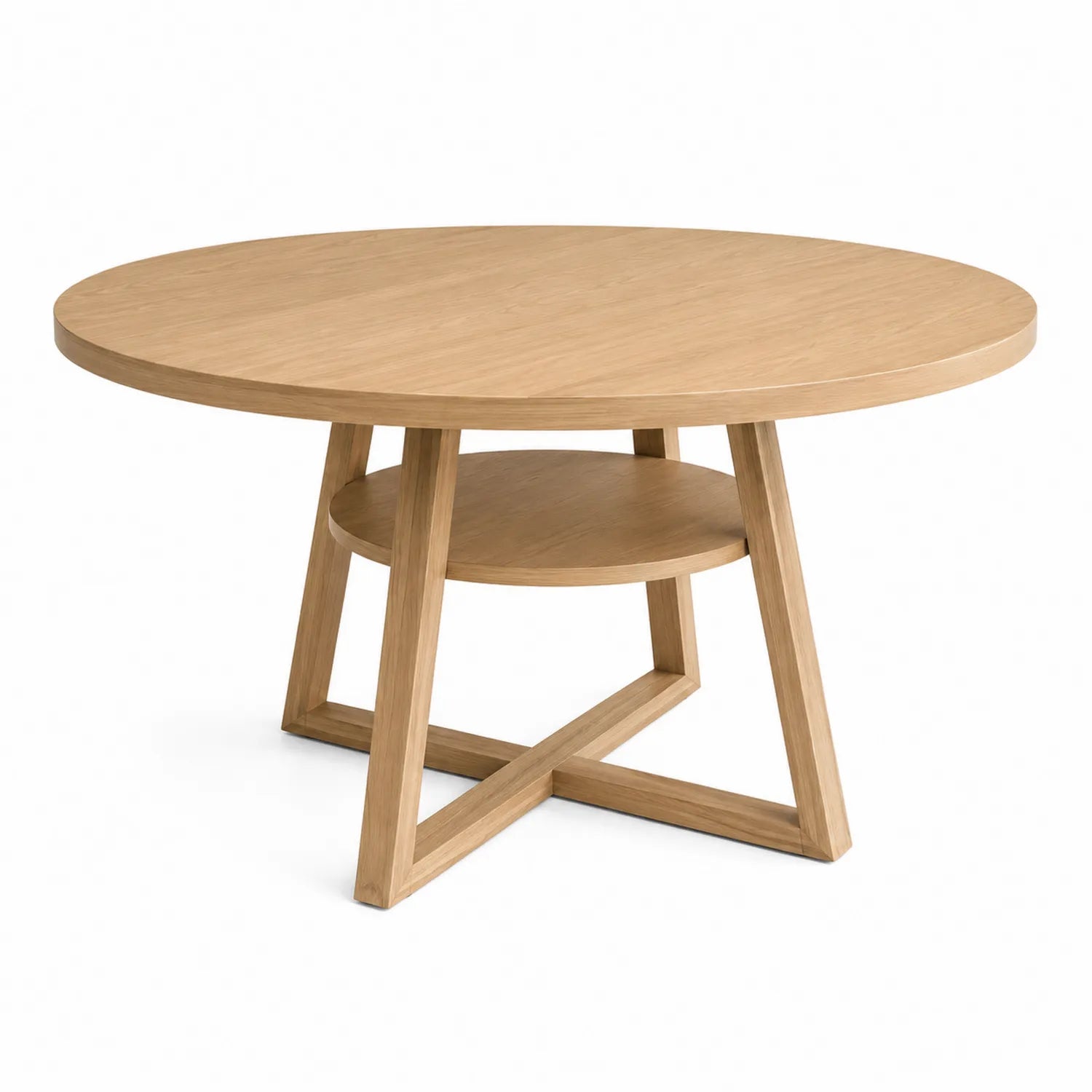 Mesa redonda de madera de roble con almacenamiento