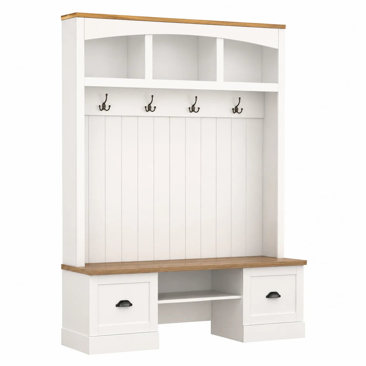 Mueble de recibidor con perchero de madera MDF blanco y roble claro