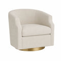 Sillón giratorio de poliéster beige con base dorada