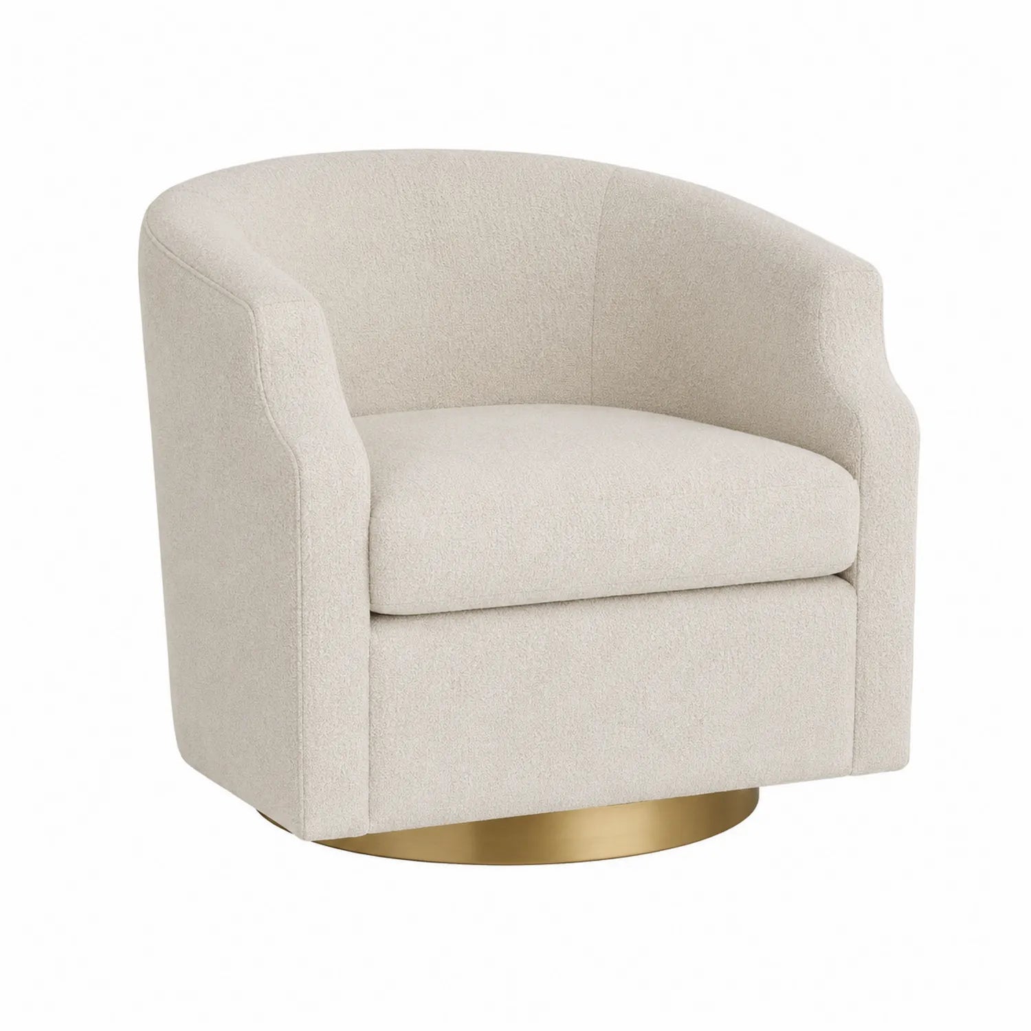 Sillón giratorio de poliéster beige con base dorada