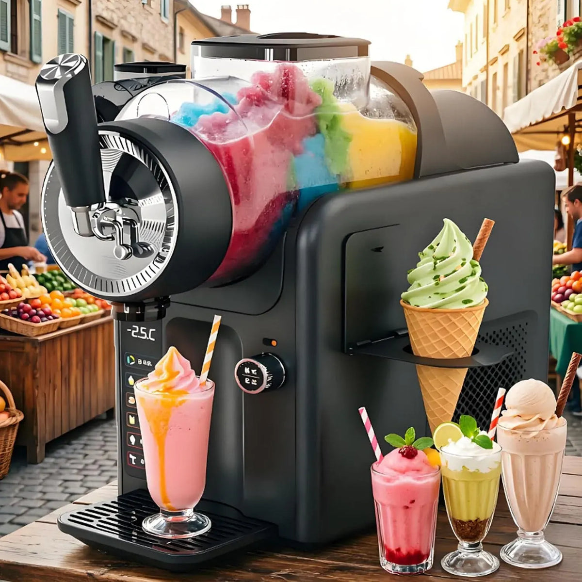 5-Modus-Slush-EIS-Maschine Modus-Slush-EIS-Maschine, Kaltgetränke-Eismaschine, Speiseeismaschine, Slush-Eisbereiter, 2 L, 185 W, Schwarz