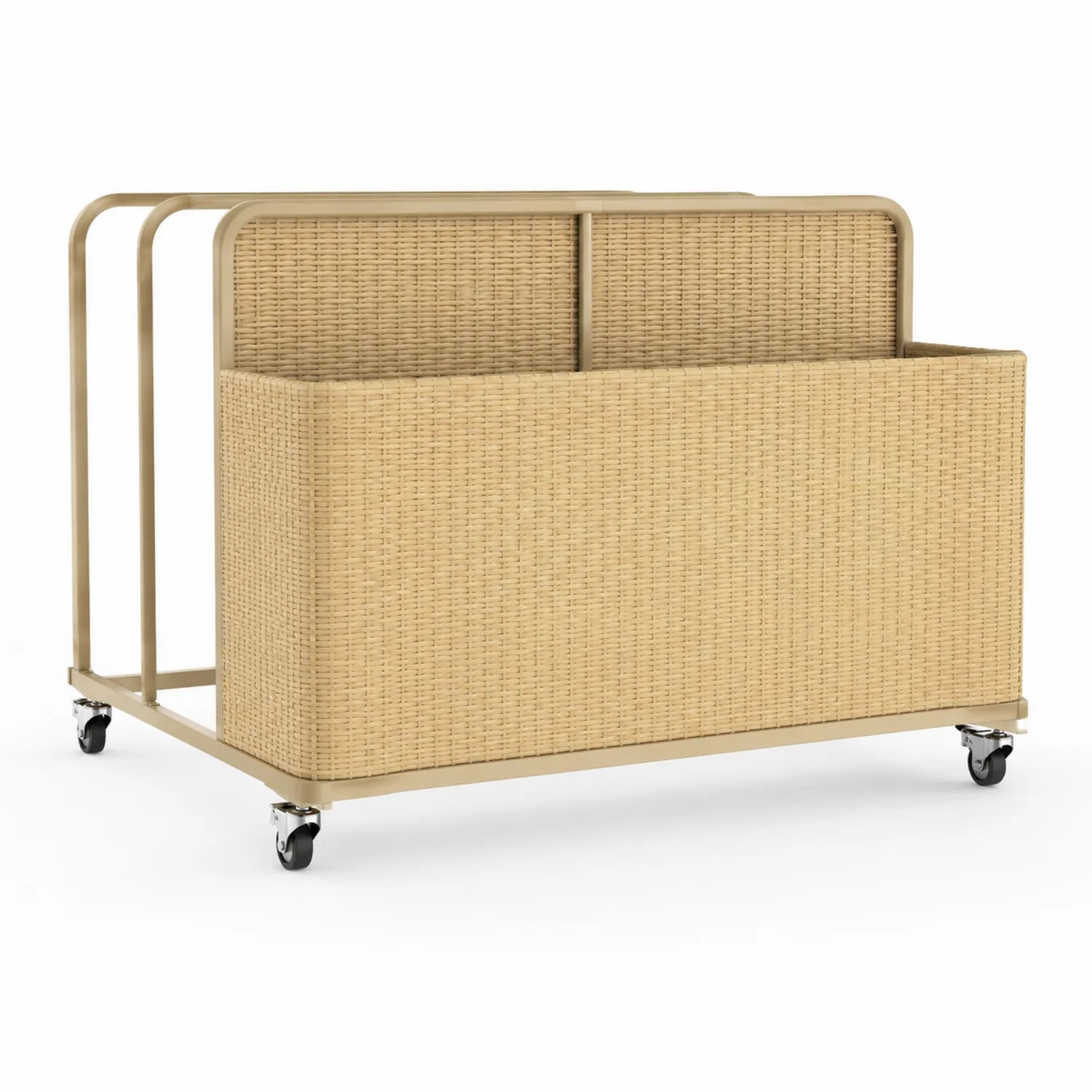 Carro de almacenamiento de ratán sintético beige con ruedas