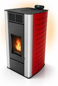 P18 Hydro-Pelletofen, Zentralheizung, 18 kW, 12,5 kW, 300 m, 40 kg, Timer, WLAN, Wärmefunktion, Rot