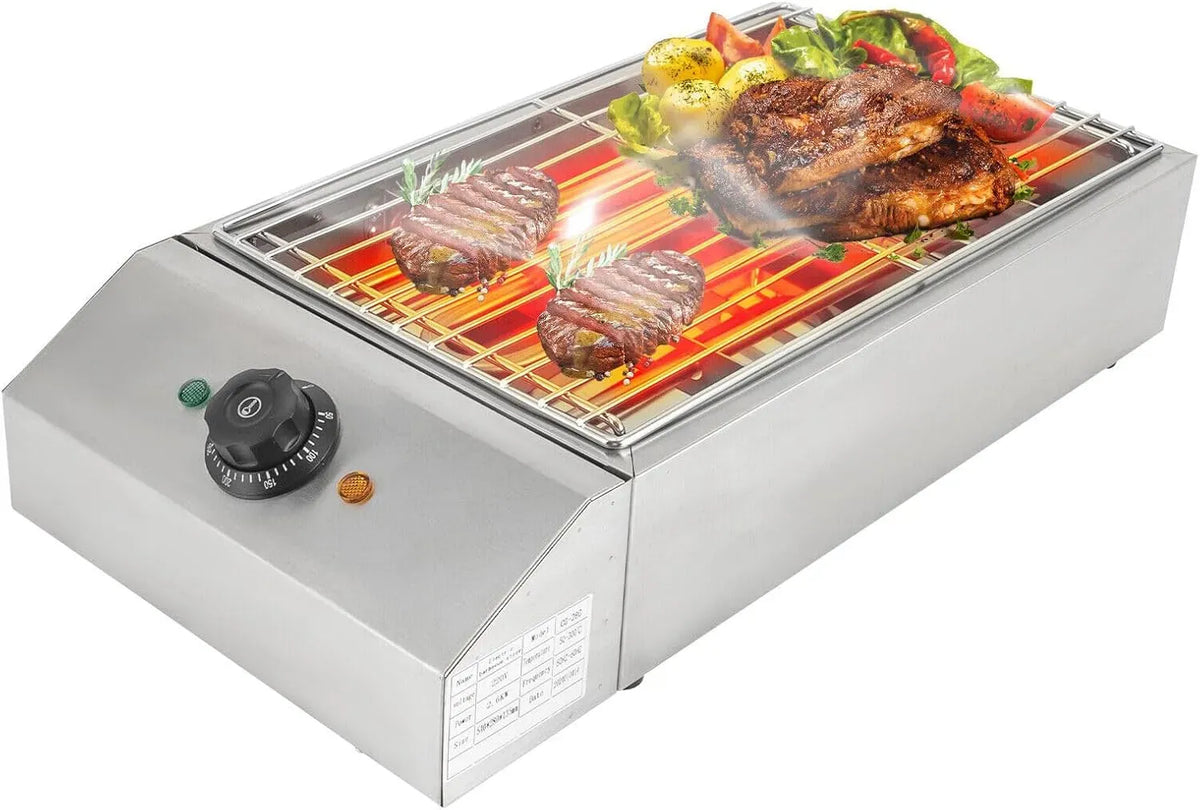 Elektrogrill, Tischgrill, Barbecue, elektrischer Tischgrill, 2600 W, Camping, 2 Temperaturzonen, Edelstahl, für Picknicks Partys Camping usw