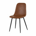 Silla de cuero sintético marrón con patas de metal negro, 85 cm de altura