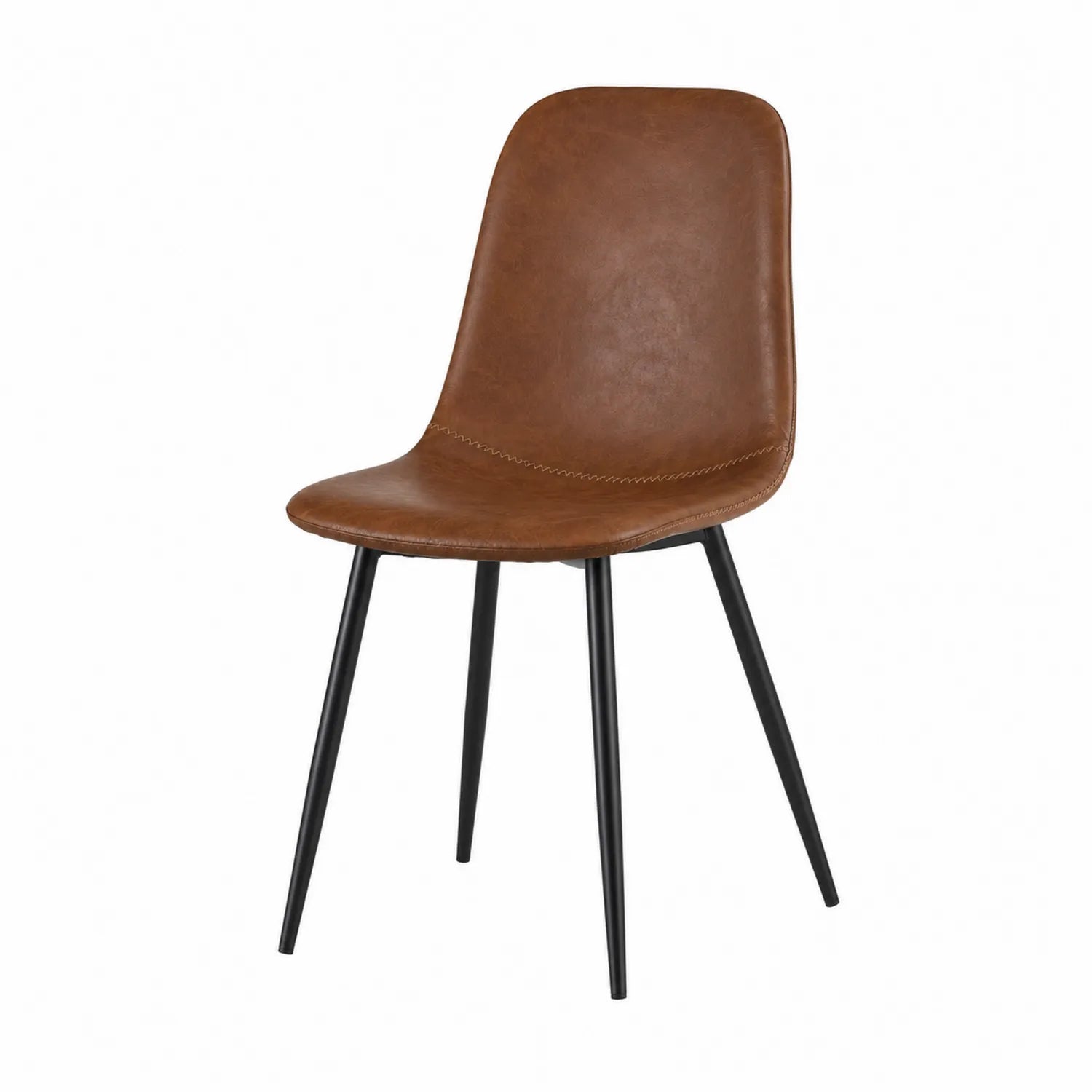 Silla de cuero sintético marrón con patas de metal negro, 85 cm de altura