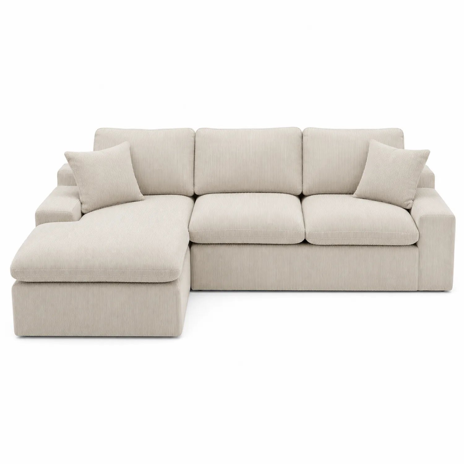 Sofá chaise longue en L de pana beige 300x150x85 cm