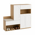 Mueble Organizador de Calzado con Banco de Madera y MDF Blanco