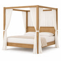 Cama con Dosel de Madera con Cabecero de Ratán y Cortinas Blancas 200x150 cm