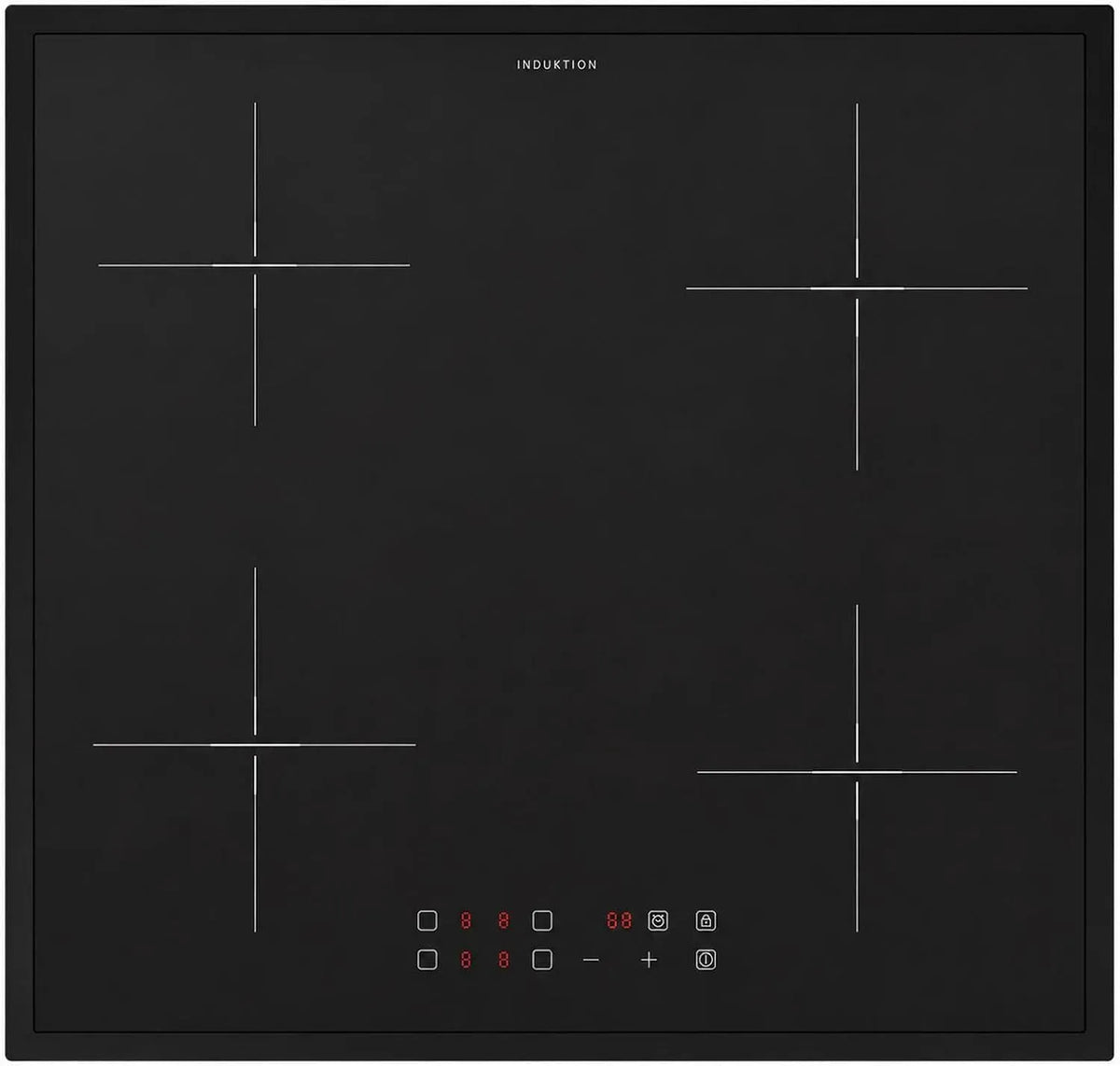 Induktionskochfeld, 60 cm, 4 Kochzonen, Induktionsplatte, Oranier, Boost, Touch-Bedienung, autark, Schwarz, 4 Kochzonen & roter LED Anzeige, Booster