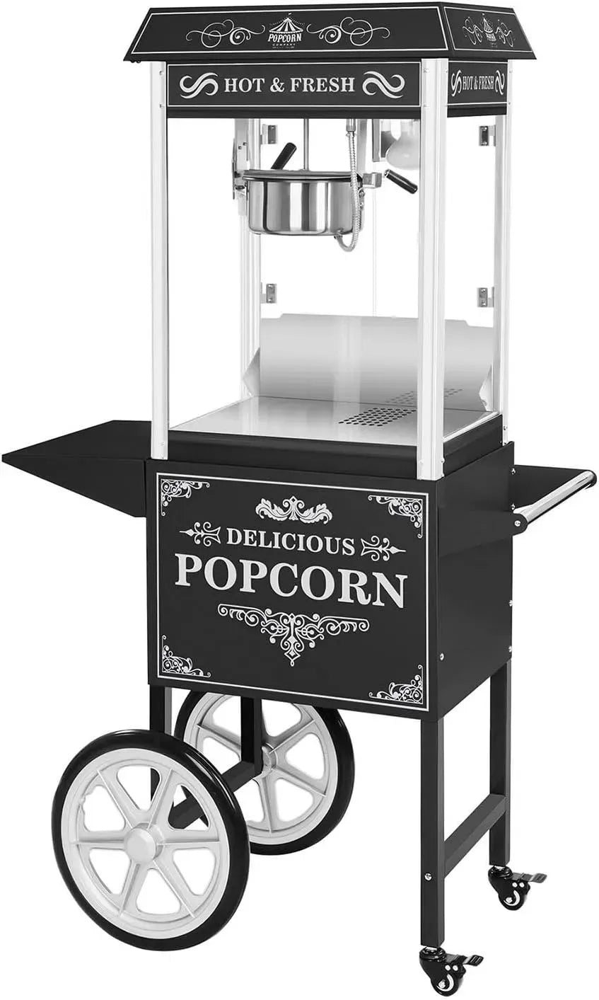 W 5 Popcornmaschine, Popcornautomat, Unterschrank, Popcornmaker, Popcorngerät, Wagen, Topf, 1500 W, 5 kg, Gastronomie, Wärmefunktion, Schwarz