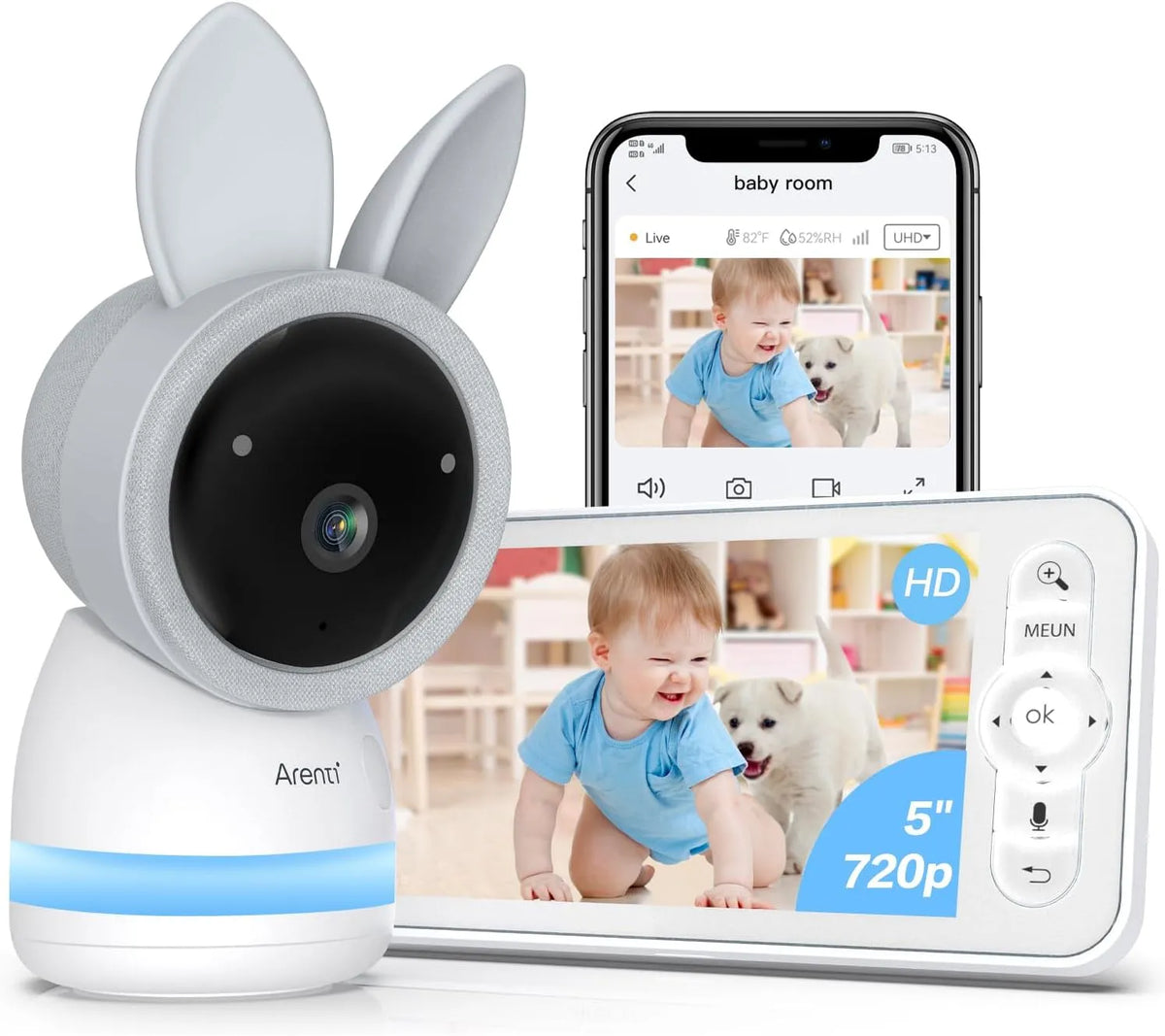 PTZ 355 2K/3MP Babyphone, Kamera, Babyüberwachungsgerät, WLAN, App, 2 Temperaturzonen, ARENTI