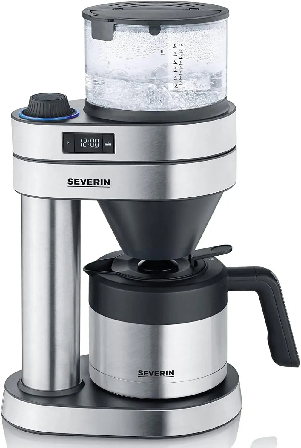 Severin KA 5761 Kaffeemaschine, 1 L, Timer, Edelstahl, Schwarz, ffeebereiter für bis zu 8 Tassen, ffeemaschine mit Timer