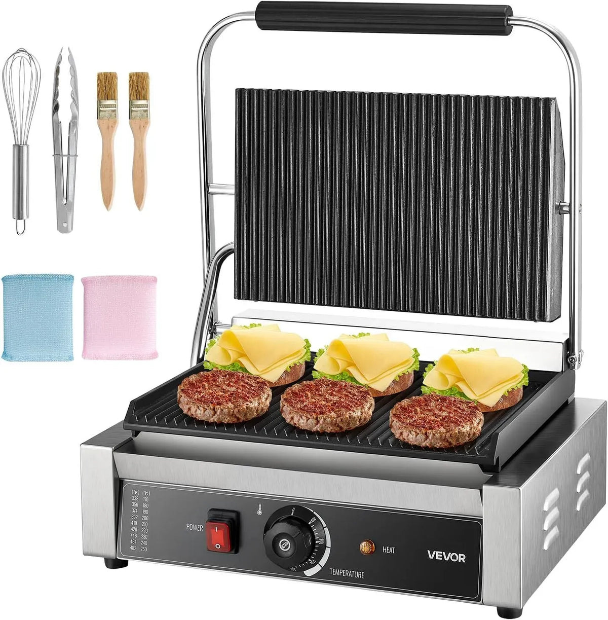 VEVOR x23 Sandwichmaker, Panini-Grill, Kontaktgrill, Paninipresse, Pressgrill, Kontaktgrill und Paninigrill, 34 x23 cm, 2200 W, gewerblich