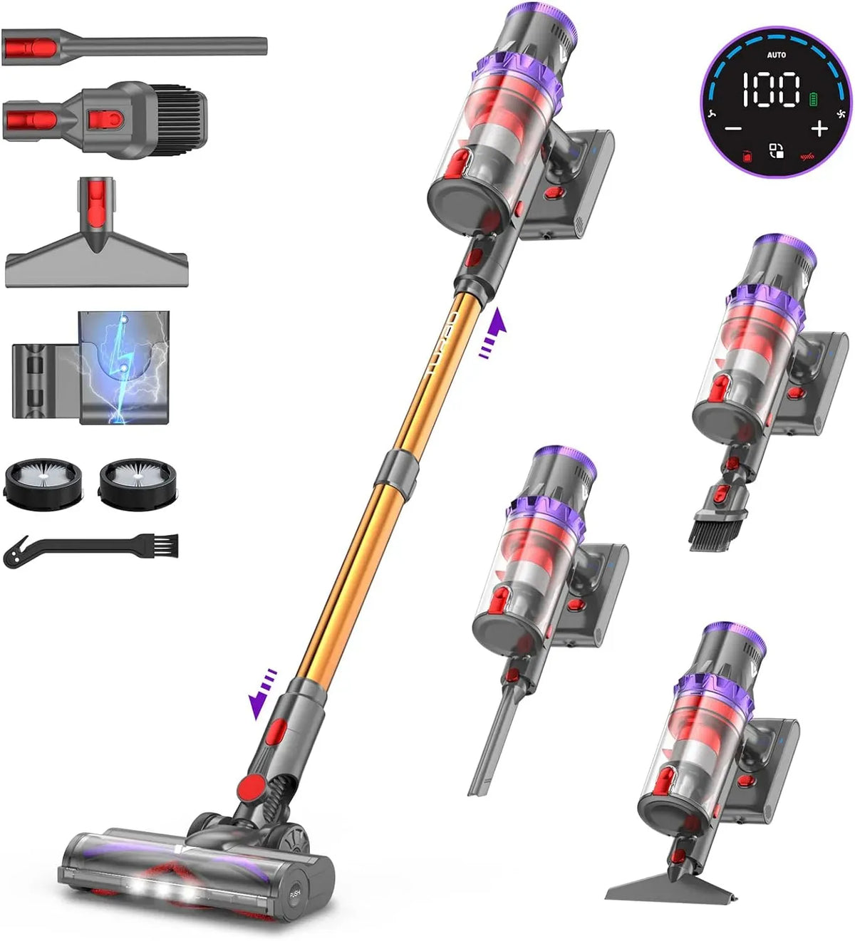 Staubsauger SU7 55000Pa/580W, 580 W, elektrisches Staubsauggerät, coovy SU7 Akku Staubsauger Kabellos 55000Pa/580W 75Min Laufzeit Akkusauger