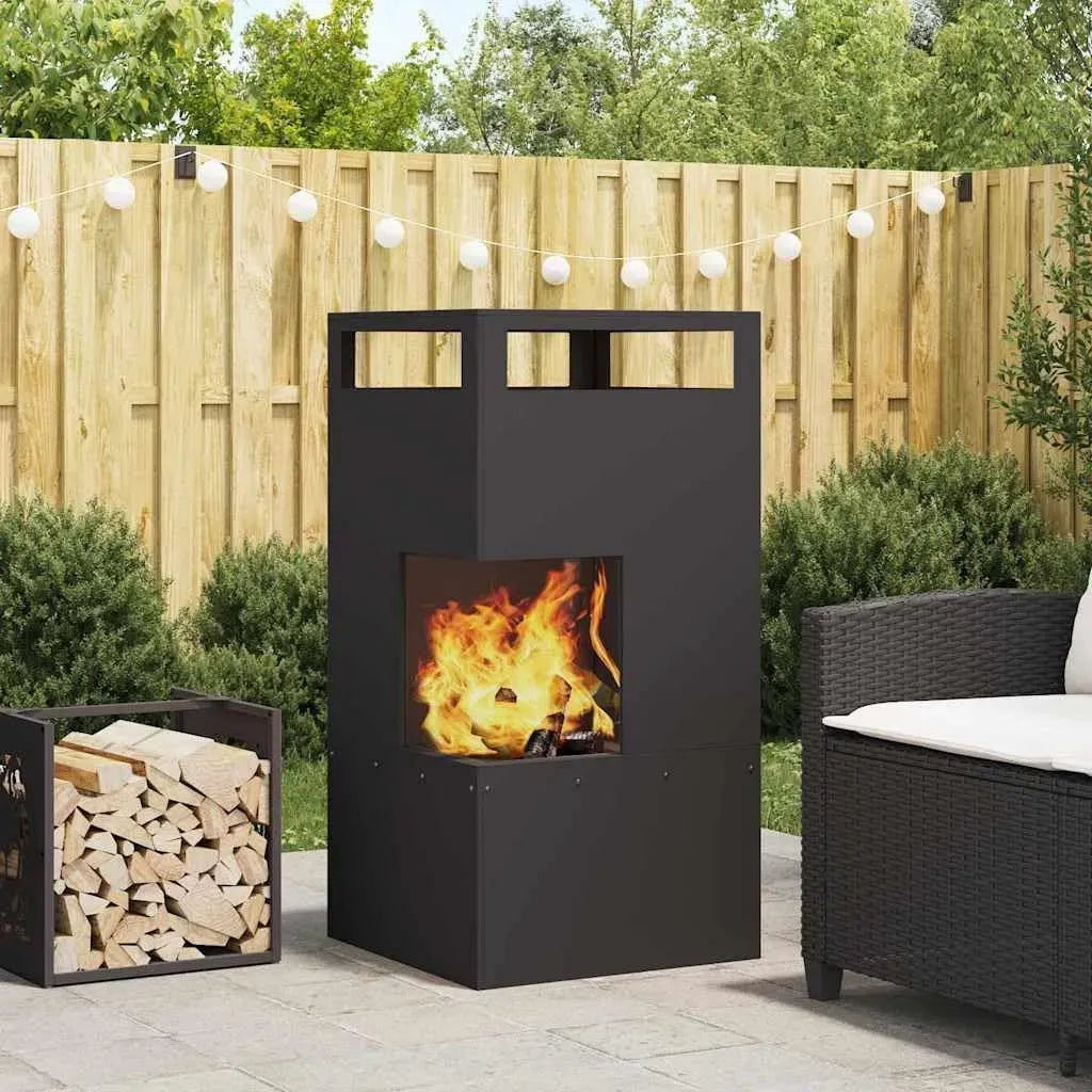 Kaminofen, 50 x 50 x 100 cm, Outdoor, Wärmefunktion, Schwarz, für Garten Terrasse Balkon