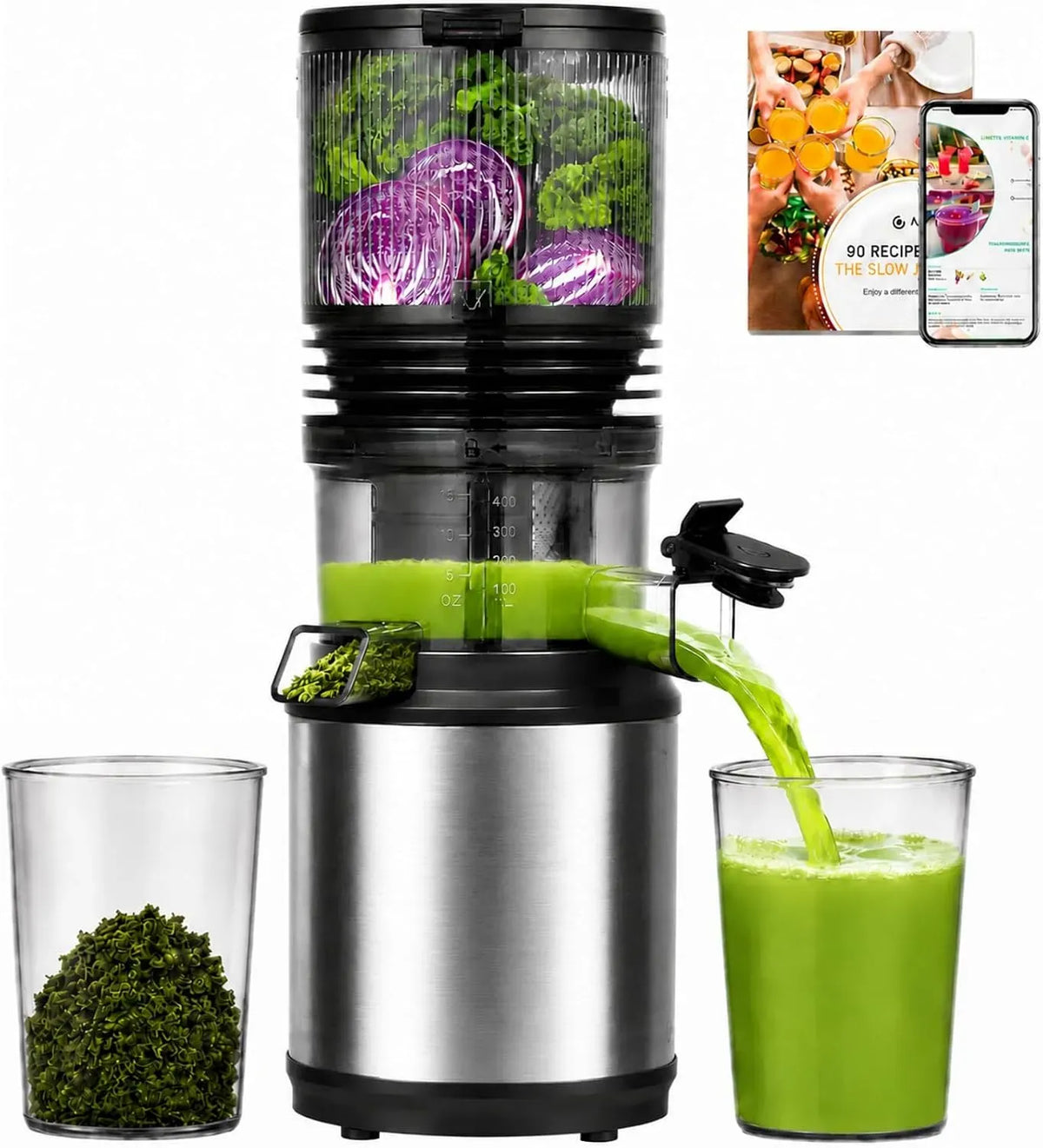 Entsafter, AMZCHEF, 160mm XXL-Einfüllschacht, Saftpresse, Entsafter Slow Juicer